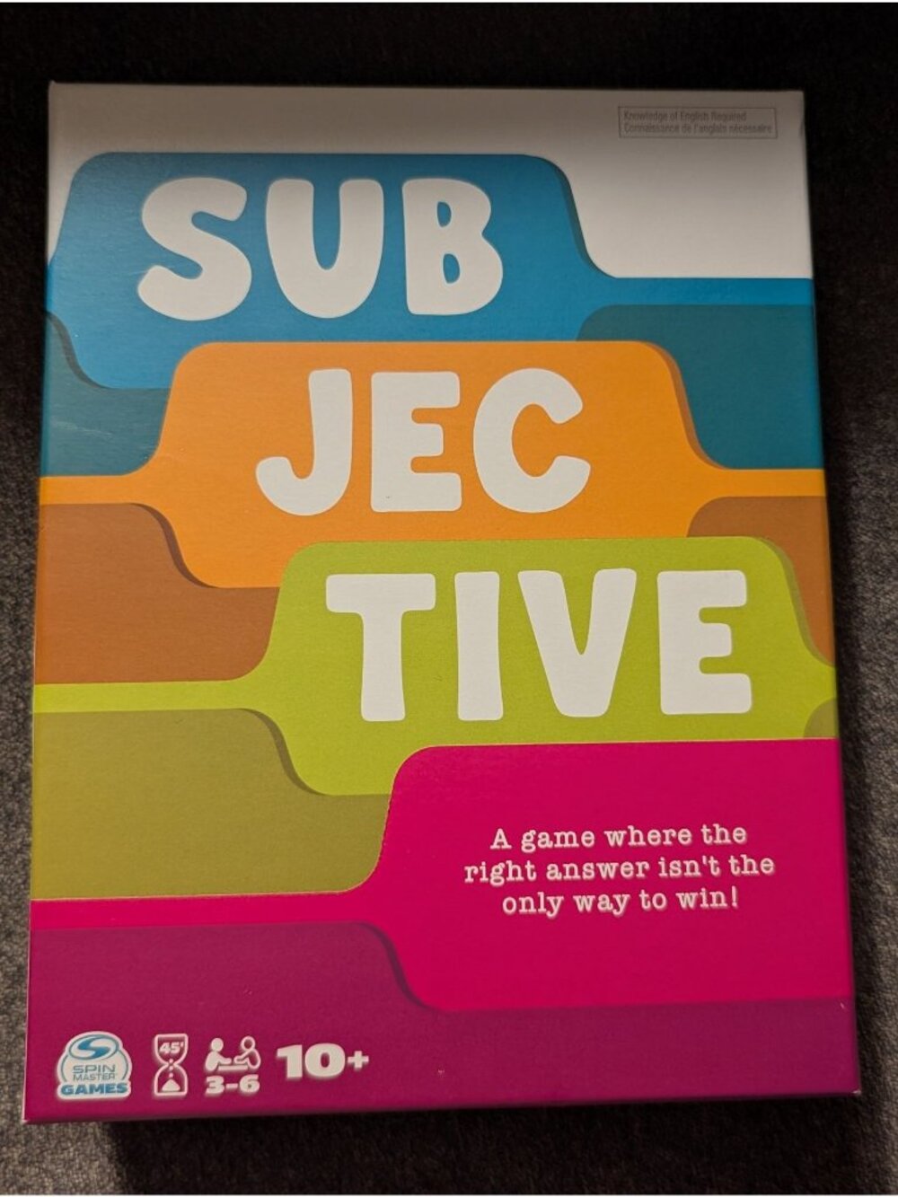 Subjective Trivia Game By Spin Master For Ages 10+  3-6 Players  Fun Party Board